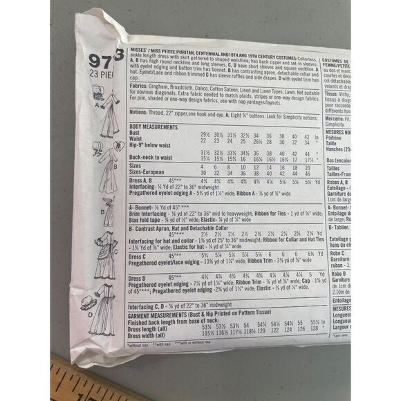 Simplicity 9713 Sewing Pattern Size 16-20 Puritan Pioneer 18th 19th Century - Picture 4 of 6